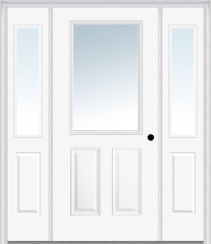 MMI 1/2 Lite 2 Panel 3'0" X 6'8" Fiberglass Smooth Exterior Prehung Door With 2 Half Lite Clear Glass Sidelights 122