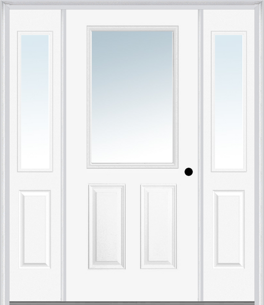 MMI 1/2 Lite 2 Panel 3'0" X 6'8" Fiberglass Smooth Exterior Prehung Door With 2 Half Lite Clear Glass Sidelights 122