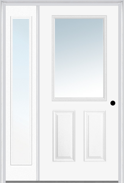 MMI 1/2 Lite 2 Panel 3'0" X 6'8" Fiberglass Smooth Exterior Prehung Door With 1 Full Lite Clear Glass Sidelight 122