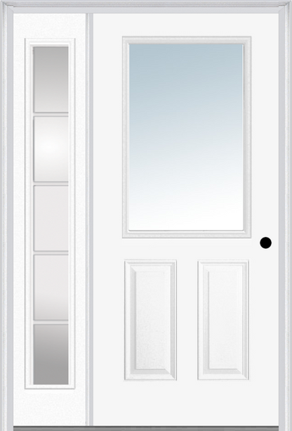 MMI 1/2 Lite 2 Panel 3'0" X 6'8" Fiberglass Smooth Exterior Prehung Door With 1 Full Lite SDL Grilles Glass Sidelight 122