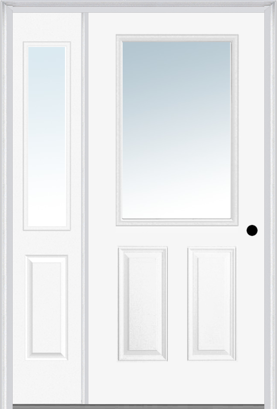MMI 1/2 Lite 2 Panel 3'0" X 6'8" Fiberglass Smooth Exterior Prehung Door With 1 Half Lite Clear Glass Sidelight 122