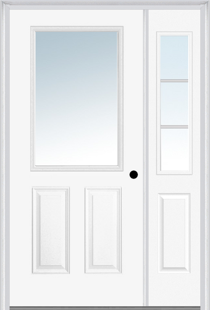 MMI 1/2 Lite 2 Panel 3'0" X 6'8" Fiberglass Smooth Exterior Prehung Door With 1 Half Lite SDL Grilles Glass Sidelight 122