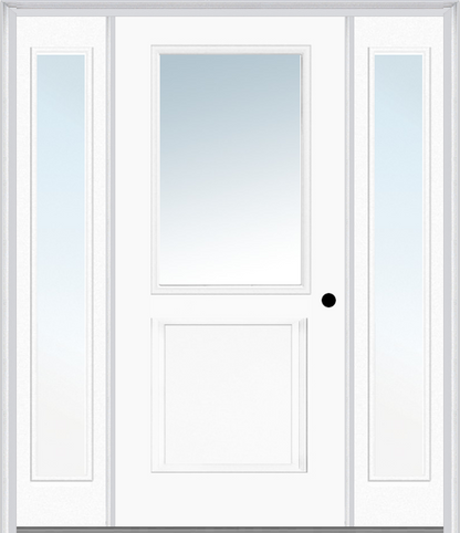 MMI 1/2 Lite 1 Panel 3'0" X 6'8" Fiberglass Smooth Exterior Prehung Door With 2 Full Lite Clear Glass Sidelights 682