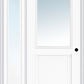 MMI 1/2 LITE 1 PANEL 3'0" X 6'8" FIBERGLASS SMOOTH EXTERIOR PREHUNG DOOR WITH 1 FULL LITE CLEAR GLASS SIDELIGHT 682