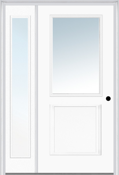 MMI 1/2 Lite 1 Panel 3'0" X 6'8" Fiberglass Smooth Exterior Prehung Door With 1 Full Lite Clear Glass Sidelight 682