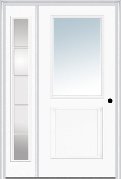 MMI 1/2 Lite 1 Panel 3'0" X 6'8" Fiberglass Smooth Exterior Prehung Door With 1 Full Lite Sdl Grilles Glass Sidelight 682