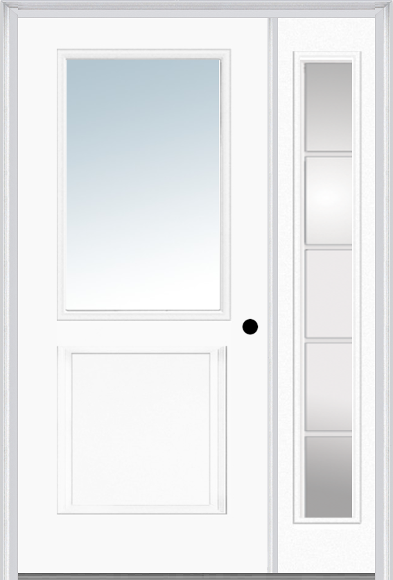 MMI 1/2 Lite 1 Panel 3'0" X 6'8" Fiberglass Smooth Exterior Prehung Door With 1 Full Lite Sdl Grilles Glass Sidelight 682