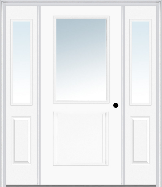 MMI 1/2 Lite 1 Panel 3'0" X 6'8" Fiberglass Smooth Exterior Prehung Door With 2 Half Lite Clear Glass Sidelights 682