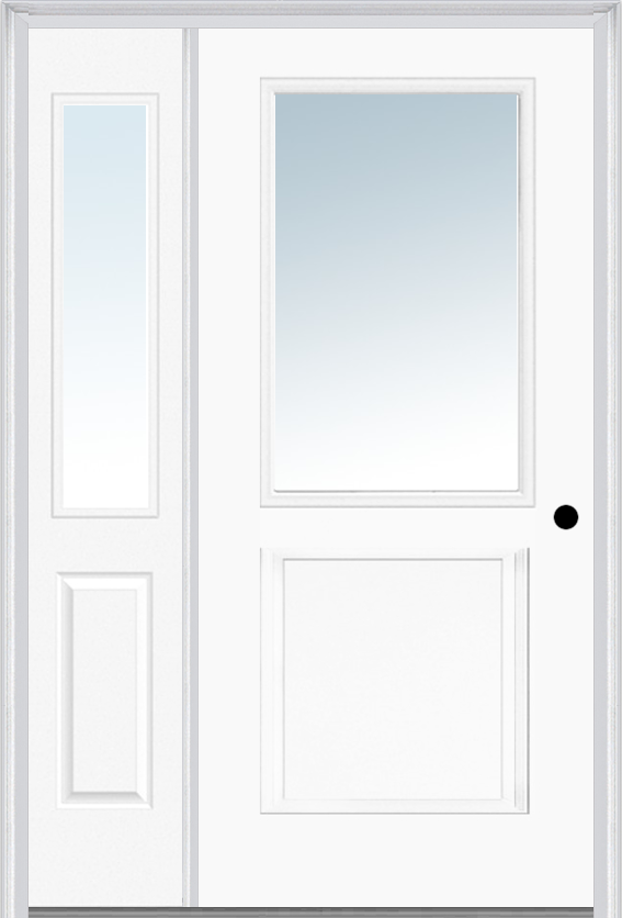 MMI 1/2 Lite 1 Panel 3'0" X 6'8" Fiberglass Smooth Exterior Prehung Door With 1 Half Lite Clear Glass Sidelight 682