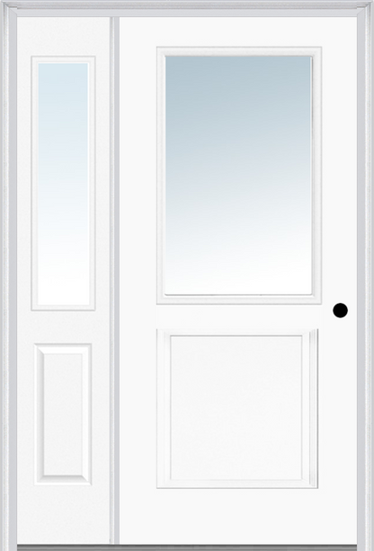 MMI 1/2 Lite 1 Panel 3'0" X 6'8" Fiberglass Smooth Exterior Prehung Door With 1 Half Lite Clear Glass Sidelight 682