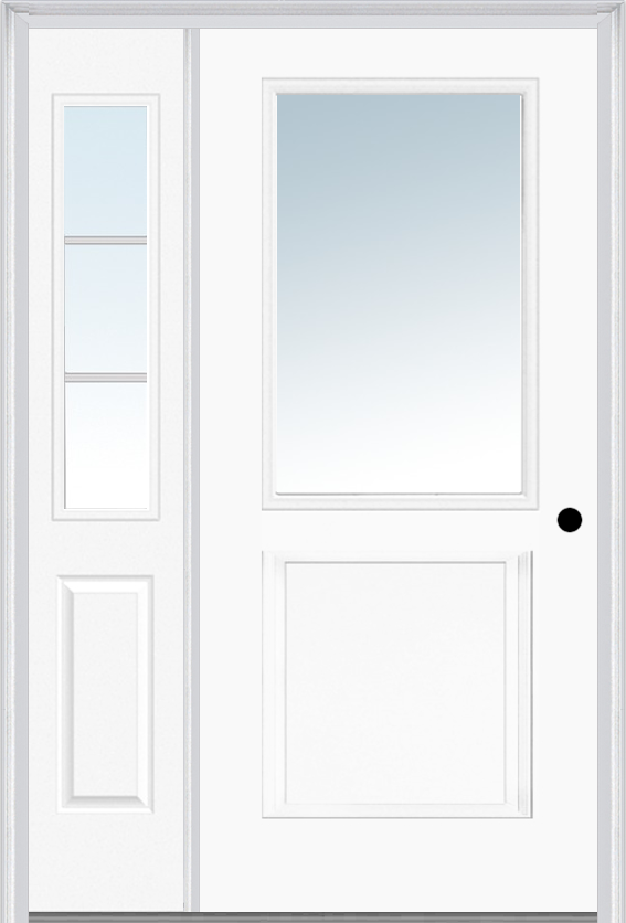 MMI 1/2 Lite 1 Panel 3'0" X 6'8" Fiberglass Smooth Exterior Prehung Door With 1 Half Lite SDL Grilles Glass Sidelight 682