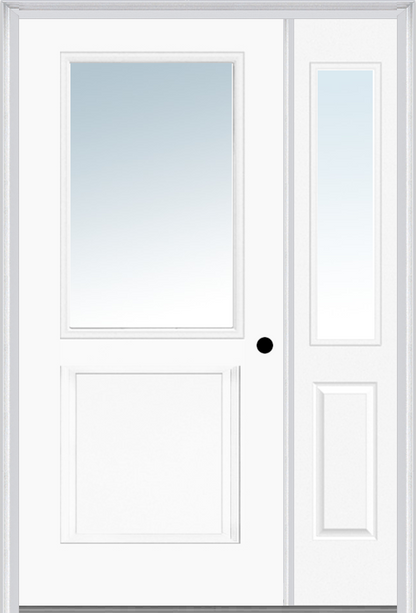 MMI 1/2 Lite 1 Panel 3'0" X 6'8" Fiberglass Smooth Exterior Prehung Door With 1 Half Lite Clear Glass Sidelight 682