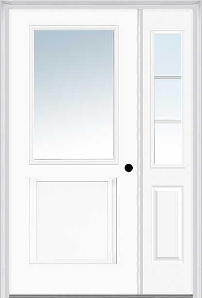 MMI 1/2 Lite 1 Panel 3'0" X 6'8" Fiberglass Smooth Exterior Prehung Door With 1 Half Lite SDL Grilles Glass Sidelight 682