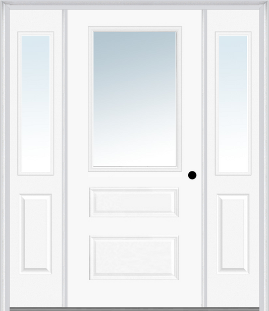 MMI 1/2 Lite Horizontal 2 Panel 3'0" X 6'8" Fiberglass Smooth Clear Glass Exterior Prehung Door With 2 Half Lite Clear Glass Sidelights 631