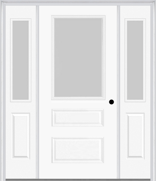 MMI 1/2 Lite Horizontal 2 Panel 3'0" X 6'8" Fiberglass Smooth Textured/Privacy Glass Exterior Prehung Door With 2 Half Lite Textured/Privacy Glass Sidelights 631