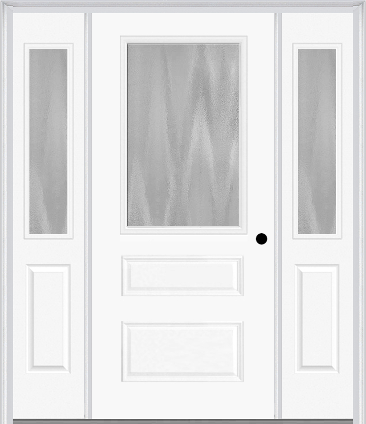 MMI 1/2 Lite Horizontal 2 Panel 3'0" X 6'8" Fiberglass Smooth Textured/Privacy Glass Exterior Prehung Door With 2 Half Lite Textured/Privacy Glass Sidelights 631