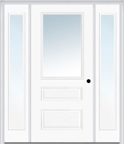 MMI 1/2 Lite Horizontal 2 Panel 3'0" X 6'8" Fiberglass Smooth Clear Glass Exterior Prehung Door With 2 Full Lite Clear Glass Sidelights 631