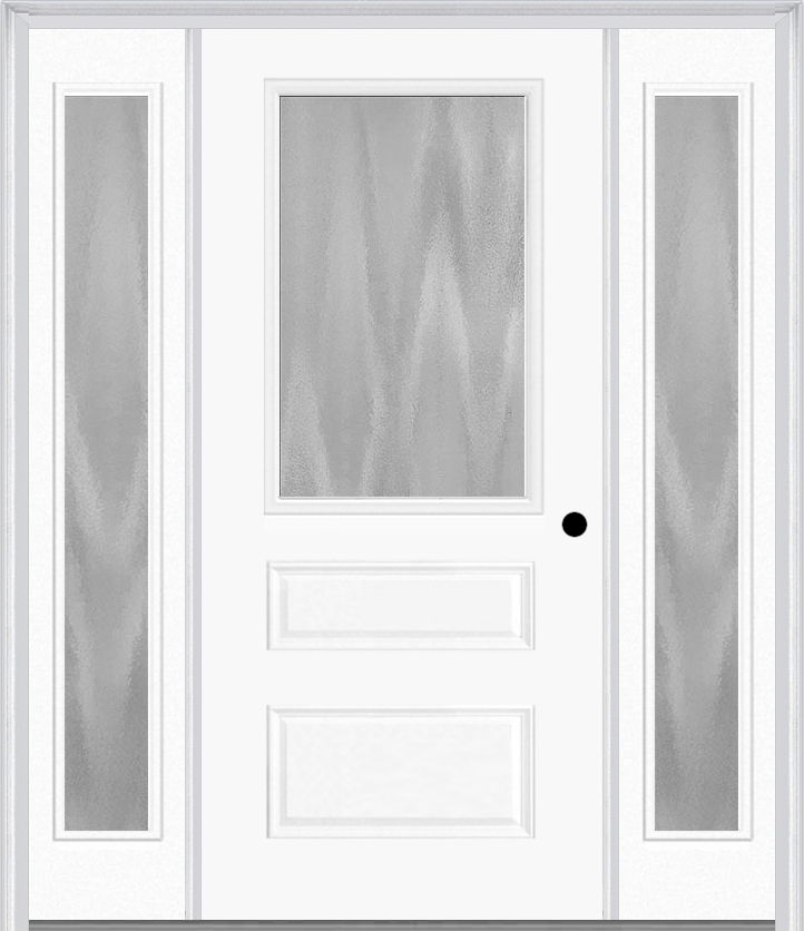 MMI 1/2 Lite Horizontal 2 Panel 3'0" X 6'8" Fiberglass Smooth Textured/Privacy Glass Exterior Prehung Door With 2 Full Lite Textured/Privacy Glass Sidelights 631