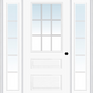 MMI 1/2 Lite Horizontal 2 Panel 3'0" X 6'8" Fiberglass Smooth Exterior Prehung Door With 2 Full Lite White Grilles Between Glass Sidelights 631 GBG 690 GBG