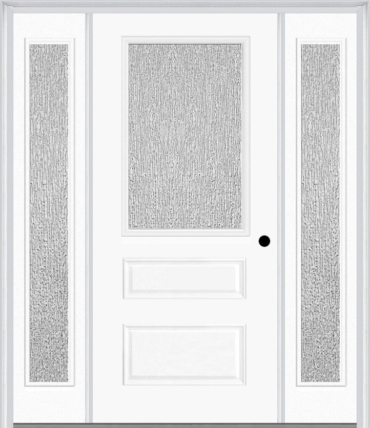 MMI 1/2 Lite Horizontal 2 Panel 3'0" X 6'8" Fiberglass Smooth Textured/Privacy Glass Exterior Prehung Door With 2 Full Lite Textured/Privacy Glass Sidelights 631