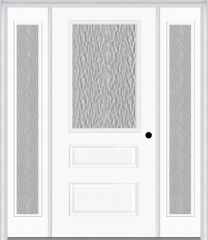 MMI 1/2 Lite Horizontal 2 Panel 3'0" X 6'8" Fiberglass Smooth Textured/Privacy Glass Exterior Prehung Door With 2 Full Lite Textured/Privacy Glass Sidelights 631