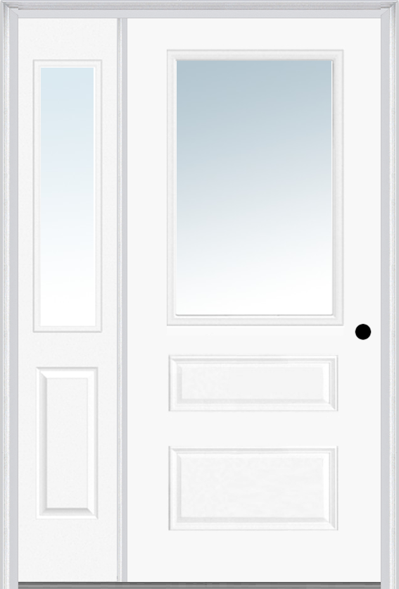 MMI 1/2 Lite Horizontal 2 Panel 3'0" X 6'8" Fiberglass Smooth Clear Glass Exterior Prehung Door With 1 Half Lite Clear Glass Sidelight 631