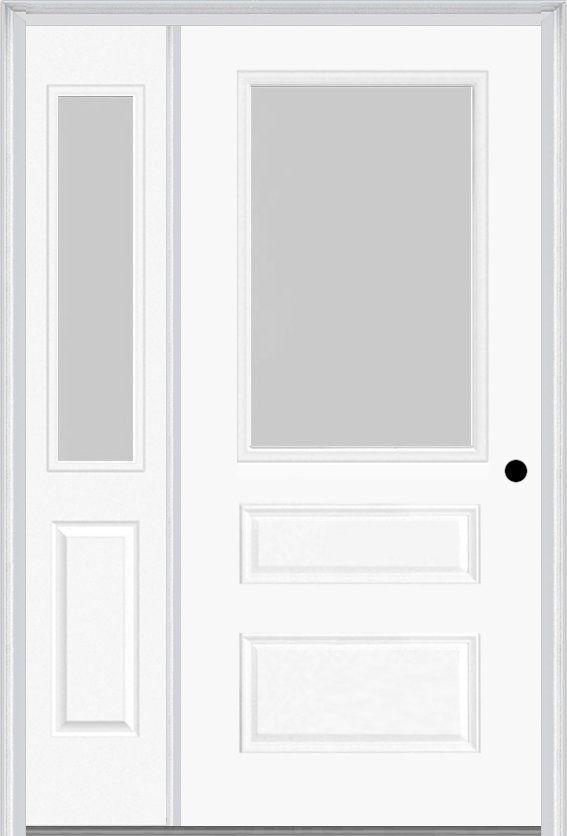 MMI 1/2 Lite Horizontal 2 Panel 3'0" X 6'8" Fiberglass Smooth Textured/Privacy Glass Exterior Prehung Door With 1 Half Lite Textured/Privacy Glass Sidelight 631