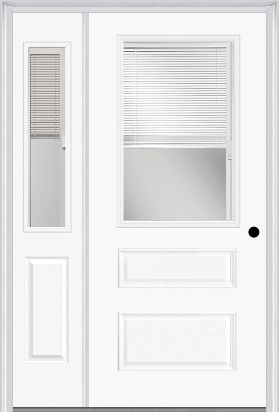 MMI 1/2 Lite Horizontal 2 Panel Raise/Lower Blinds 3'0" X 6'8" Fiberglass Smooth Clear Glass Exterior Prehung Door With 1 Half Lite Raise/Lower Blinds Clear Glass Sidelight 631 RLB 692 RLB