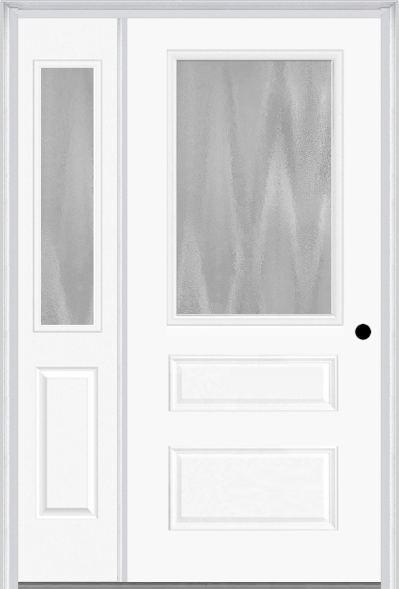 MMI 1/2 Lite Horizontal 2 Panel 3'0" X 6'8" Fiberglass Smooth Textured/Privacy Glass Exterior Prehung Door With 1 Half Lite Textured/Privacy Glass Sidelight 631