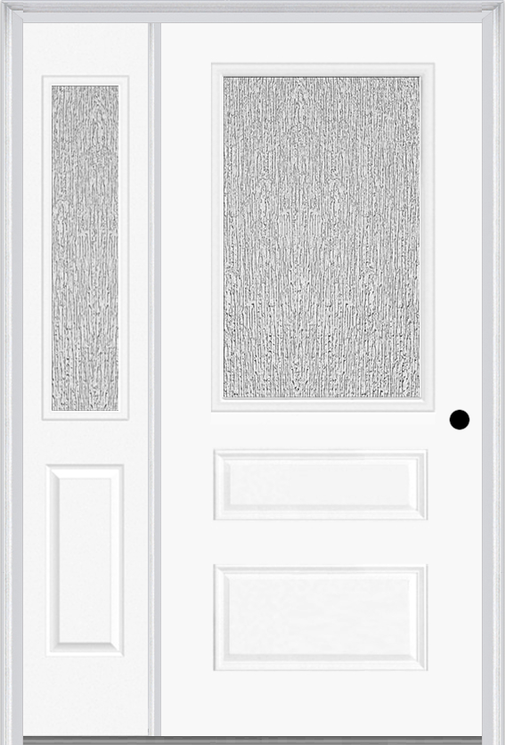 MMI 1/2 Lite Horizontal 2 Panel 3'0" X 6'8" Fiberglass Smooth Textured/Privacy Glass Exterior Prehung Door With 1 Half Lite Textured/Privacy Glass Sidelight 631