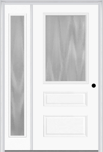 MMI 1/2 Lite Horizontal 2 Panel 3'0" X 6'8" Fiberglass Smooth Textured/Privacy Glass Exterior Prehung Door With 1 Full Lite Textured/Privacy Glass Sidelight 631