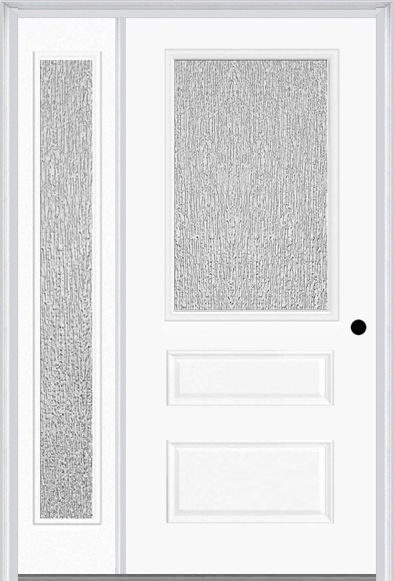 MMI 1/2 Lite Horizontal 2 Panel 3'0" X 6'8" Fiberglass Smooth Textured/Privacy Glass Exterior Prehung Door With 1 Full Lite Textured/Privacy Glass Sidelight 631