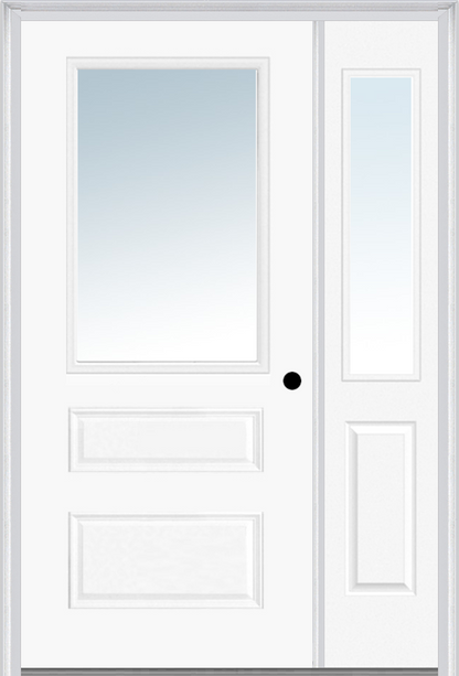 MMI 1/2 Lite Horizontal 2 Panel 3'0" X 6'8" Fiberglass Smooth Clear Glass Exterior Prehung Door With 1 Half Lite Clear Glass Sidelight 631