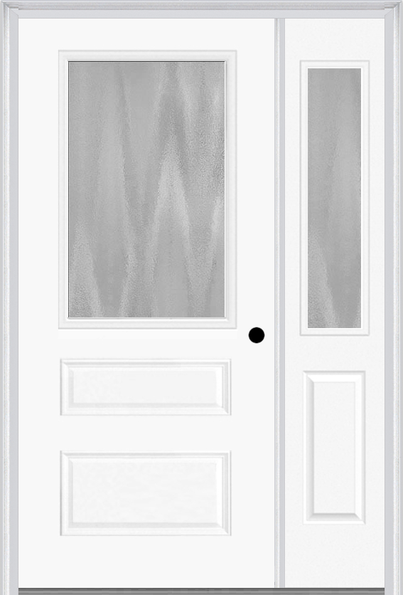 MMI 1/2 Lite Horizontal 2 Panel 3'0" X 6'8" Fiberglass Smooth Textured/Privacy Glass Exterior Prehung Door With 1 Half Lite Textured/Privacy Glass Sidelight 631