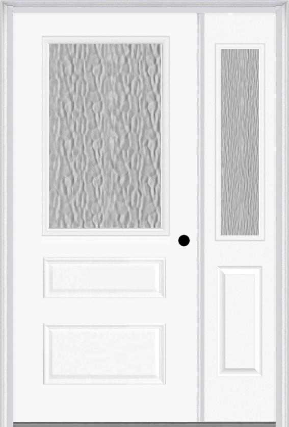 MMI 1/2 Lite Horizontal 2 Panel 3'0" X 6'8" Fiberglass Smooth Textured/Privacy Glass Exterior Prehung Door With 1 Half Lite Textured/Privacy Glass Sidelight 631