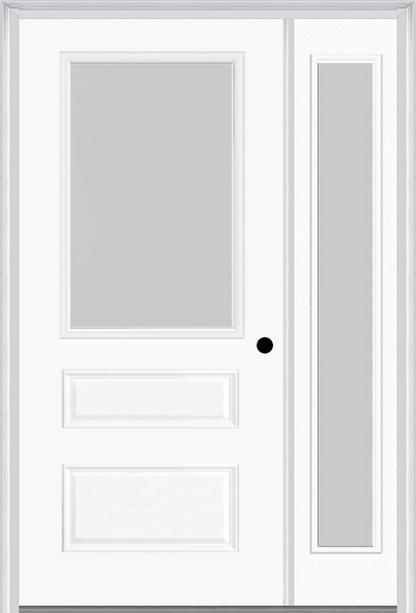 MMI 1/2 Lite Horizontal 2 Panel 3'0" X 6'8" Fiberglass Smooth Textured/Privacy Glass Exterior Prehung Door With 1 Full Lite Textured/Privacy Glass Sidelight 631