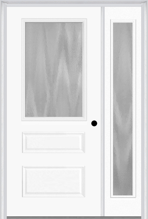 MMI 1/2 Lite Horizontal 2 Panel 3'0" X 6'8" Fiberglass Smooth Textured/Privacy Glass Exterior Prehung Door With 1 Full Lite Textured/Privacy Glass Sidelight 631