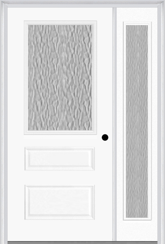 MMI 1/2 Lite Horizontal 2 Panel 3'0" X 6'8" Fiberglass Smooth Textured/Privacy Glass Exterior Prehung Door With 1 Full Lite Textured/Privacy Glass Sidelight 631