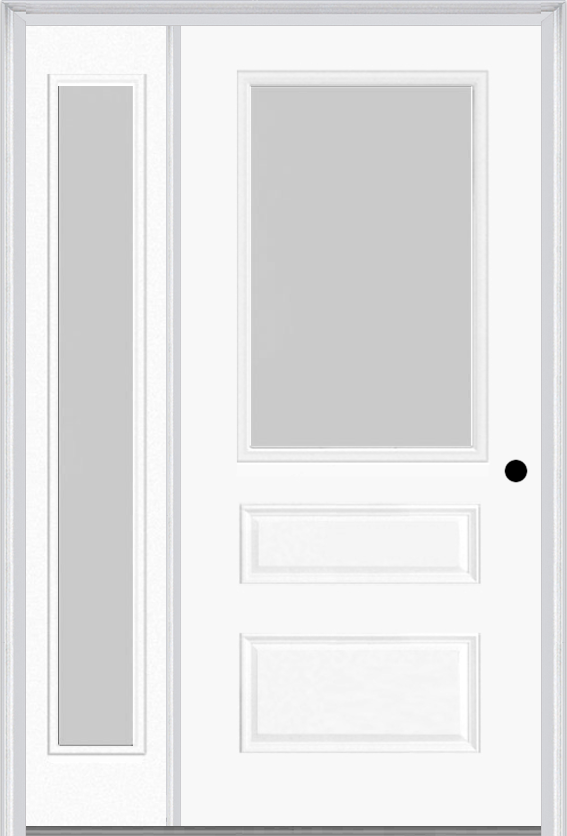 MMI 1/2 Lite Horizontal 2 Panel 3'0" X 6'8" Fiberglass Smooth Textured/Privacy Glass Exterior Prehung Door With 1 Full Lite Textured/Privacy Glass Sidelight 631