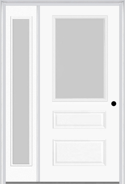 MMI 1/2 Lite Horizontal 2 Panel 3'0" X 6'8" Fiberglass Smooth Textured/Privacy Glass Exterior Prehung Door With 1 Full Lite Textured/Privacy Glass Sidelight 631