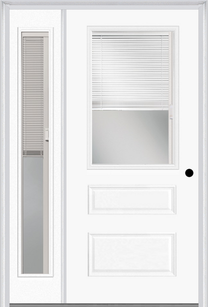 MMI 1/2 Lite Horizontal 2 Panel Raise/Lower Blinds 3'0" X 6'8" Fiberglass Smooth Clear Glass Exterior Prehung Door With 1 Full Lite Raise/Lower Blinds Clear Glass Sidelight 631 RLB 690 RLB