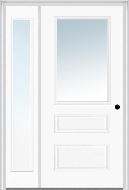 MMI 1/2 Lite Horizontal 2 Panel 3'0" X 6'8" Fiberglass Smooth Clear Glass Exterior Prehung Door With 1 Full Lite Clear Glass Sidelight 631