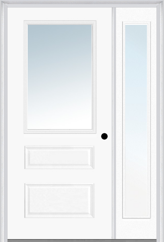 MMI 1/2 Lite Horizontal 2 Panel 3'0" X 6'8" Fiberglass Smooth Clear Glass Exterior Prehung Door With 1 Full Lite Clear Glass Sidelight 631