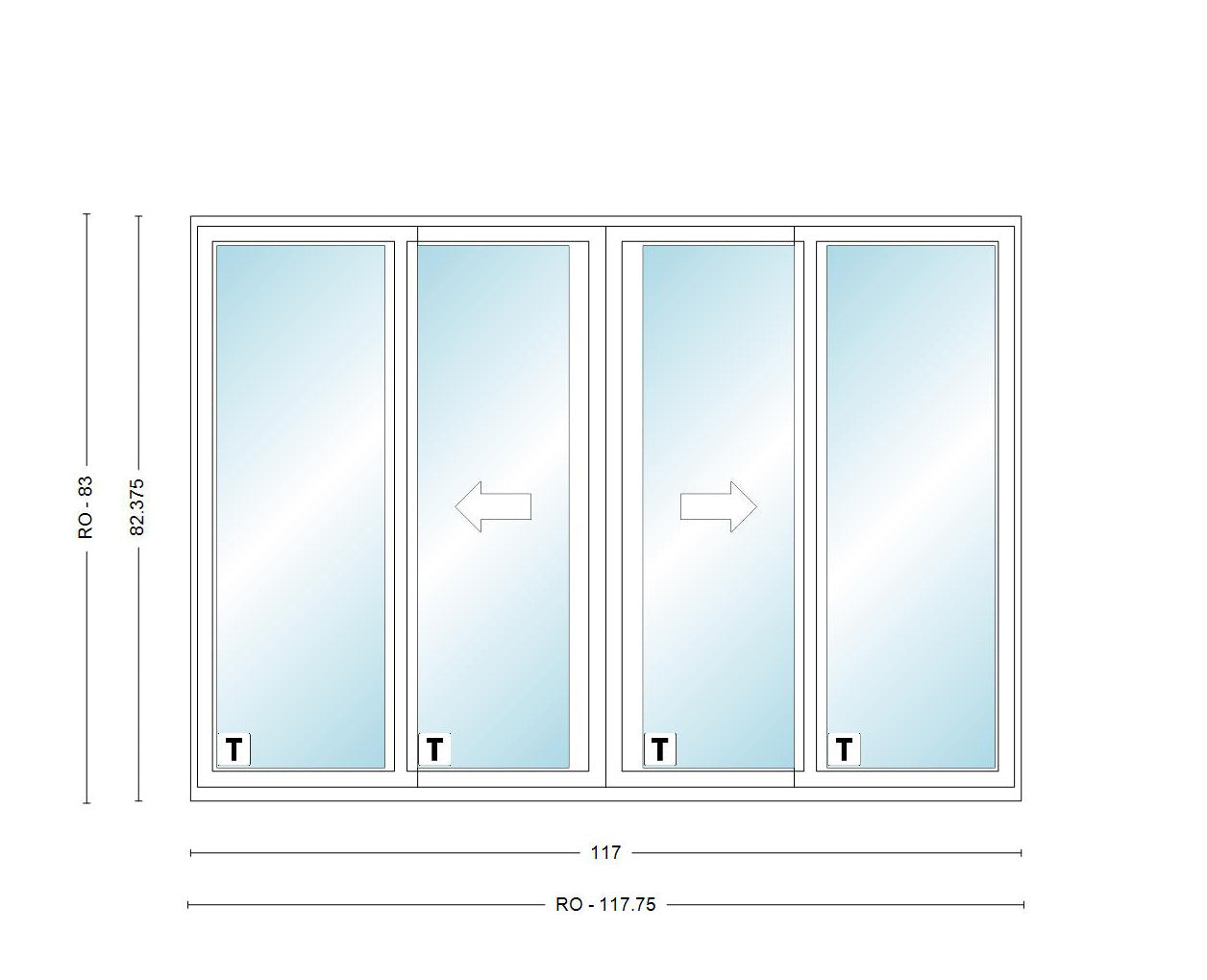 ANDERSEN NLGD100611-4 200 Series Narroline 117" X 82-3/8" Sliding/Gliding Dual Pane Low-E Tempered Stainless Glass 4 Panel OXXO Unassembled Patio Door Grilles/Screen Options