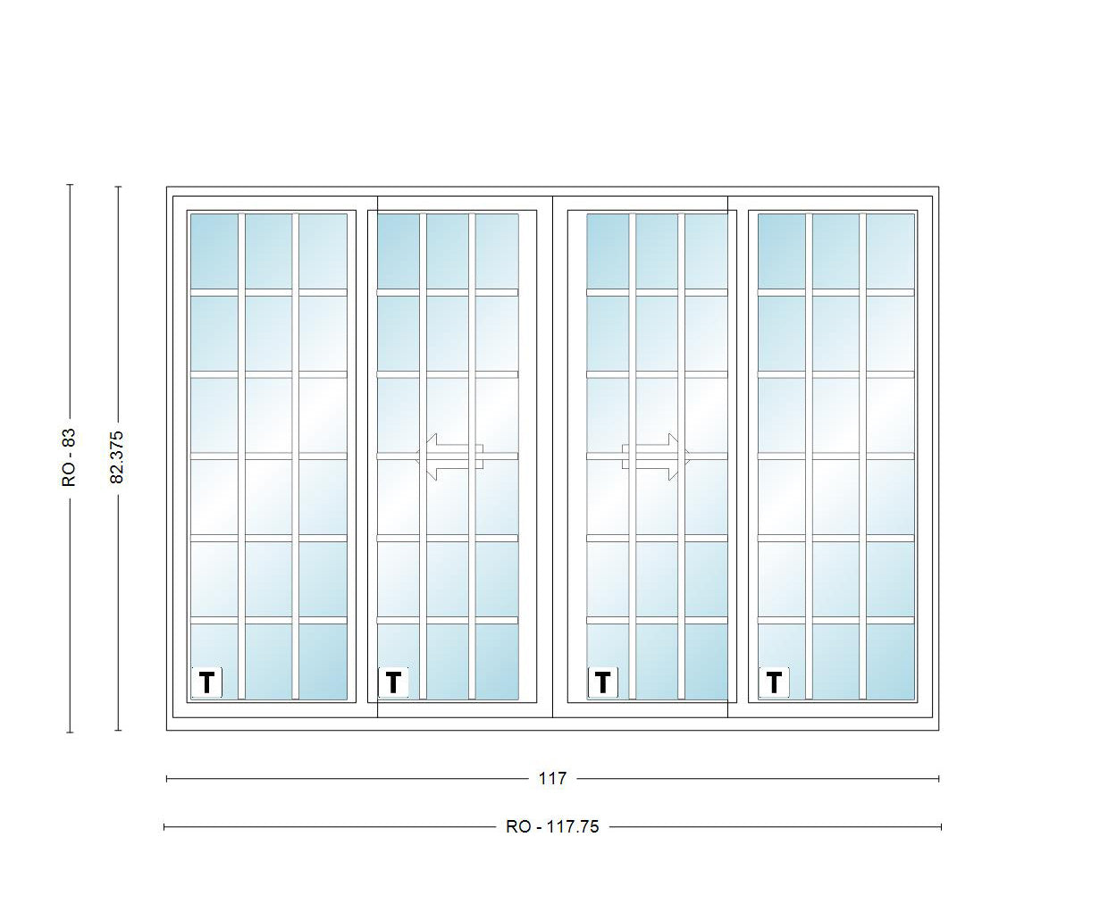ANDERSEN NLGD100611-4 200 Series Narroline 117" X 82-3/8" Sliding/Gliding Dual Pane Low-E Tempered Stainless Glass 4 Panel OXXO Unassembled Patio Door Grilles/Screen Options