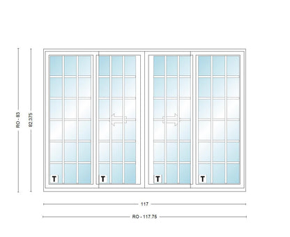 ANDERSEN NLGD100611-4 200 Series Narroline 117" X 82-3/8" Sliding/Gliding Dual Pane Low-E Tempered Stainless Glass 4 Panel OXXO Unassembled Patio Door Grilles/Screen Options