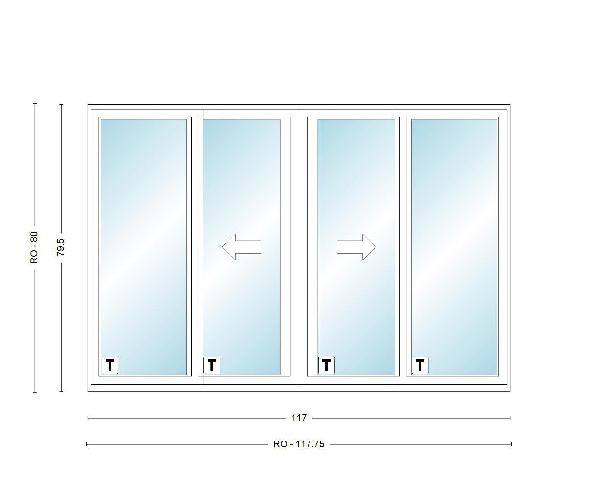 ANDERSEN NLGD10068-4 200 Series Narroline 117" X 79-1/2" Sliding/Gliding Dual Pane Low-E Tempered Stainless Glass 4 Panel OXXO Unassembled Patio Door Grilles/Screen Options
