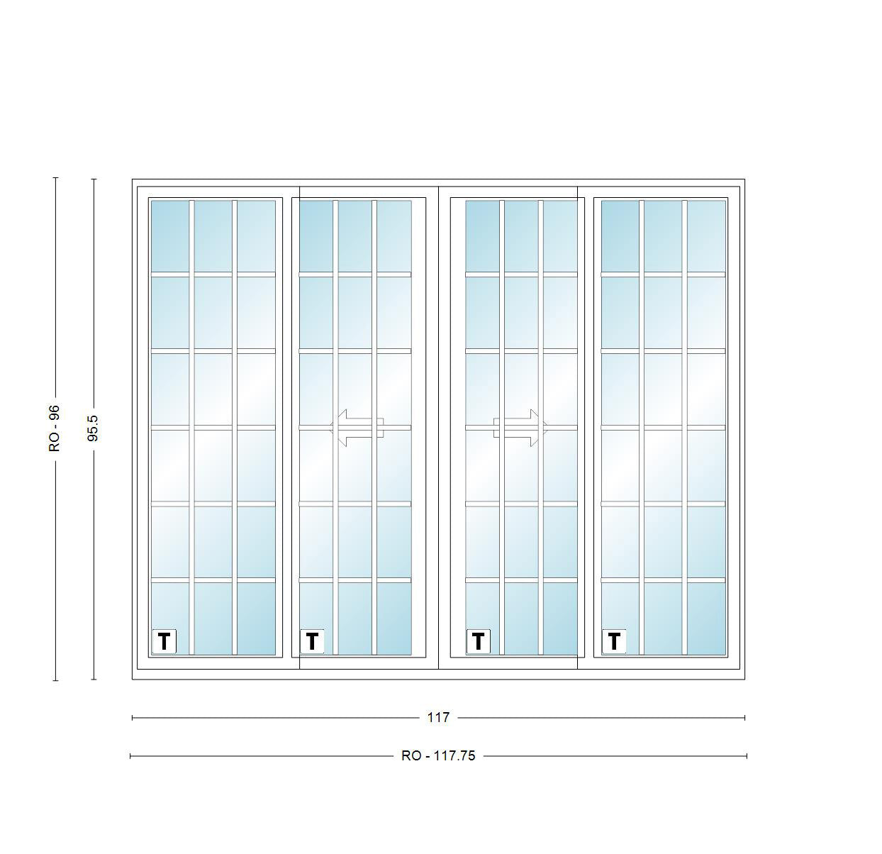 ANDERSEN NLGD10080-4 200 Series Narroline 117" X 95-1/2" Sliding/Gliding Dual Pane Low-E Tempered Stainless Glass 4 Panel OXXO Unassembled Patio Door Grilles/Screen Options
