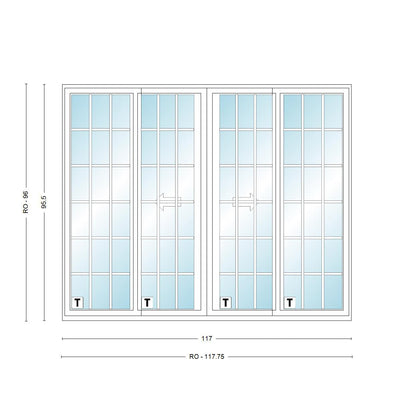 ANDERSEN NLGD10080-4 200 Series Narroline 117" X 95-1/2" Sliding/Gliding Dual Pane Low-E Tempered Stainless Glass 4 Panel OXXO Unassembled Patio Door Grilles/Screen Options