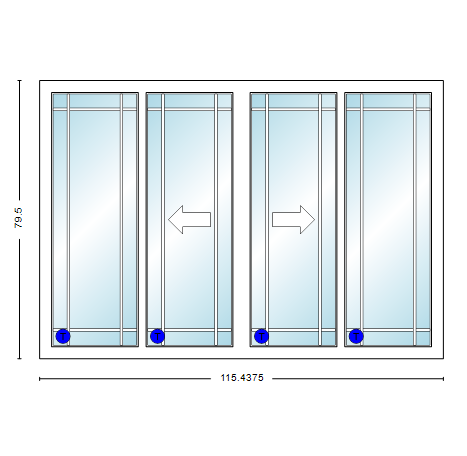MI V3000 Series 10'0" X 6'8" Vinyl 4 Panel OXXO Sliding/Gliding Clear Dual Pane Low-E Argon Tempered Glass Knocked Down Patio Door 1617 Grilles/Screen Optional